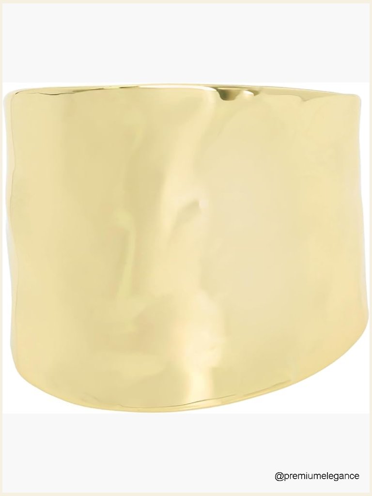Wide Hammered Cuff Bracelet Gold-Tone Open Adjustable